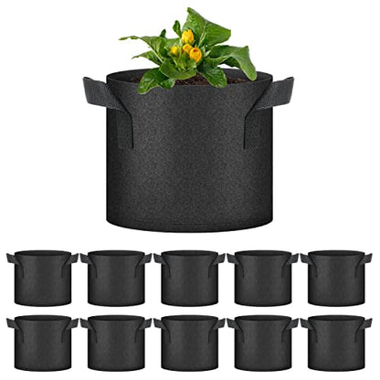 HealSmart Plant Grow Bags 3 Gallon, Tomoato Planter Pots 10-Pack with Handles, Aeration Nonwoven Fabric, Heavy Duty Gardening Planter for Vegetable, Herbs and Flowers, Black - color: Black, 10 Pack, size: 3 Gallon