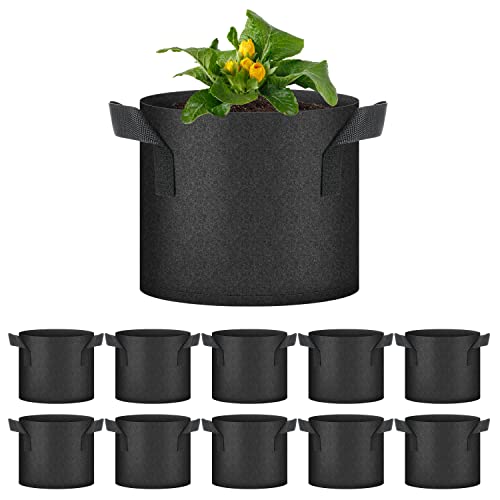 HealSmart Plant Grow Bags 3 Gallon, Tomoato Planter Pots 10-Pack with Handles, Aeration Nonwoven Fabric, Heavy Duty Gardening Planter for Vegetable, Herbs and Flowers, Black - color: Black, 10 Pack, size: 3 Gallon