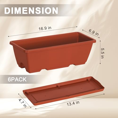 CADUKE 6 PCS Railing Planter Boxes Red Window Planter Boxes with Bracket - color: Red