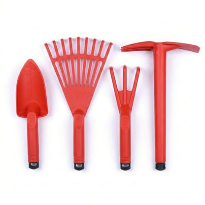 Mintra Garden Tool Set, 4-Piece Heavy Duty Gardening Tools, Includes Cultivator, Trowel, Shovel & Rake, Durable Poly Material & Non-Slip Handle, Planting, Potting, Yard Work, Landscaping – Red - color: Red
