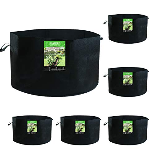 JES&MEDIS 6-Pack 45 Gallon Plant Grow Bags Thick Aeration Non Woven Fabric Flower Vegetable Pots with Handles Garden Container Black (45 Gallon_6 Pack) - size: 45Gallon_6Pack