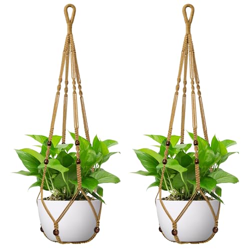 USLAI Macrame Plant Hanger, Fits 4 to 15 Inch Pots, 35 Inch, Brown, 2 Pack - color: Brown, size: 2 Pack