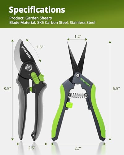 Gardening Scissors, Sharp Plant Trimming Scissors 2 Pack - size: 6.5 Inch Curved & 8.5" Bypass