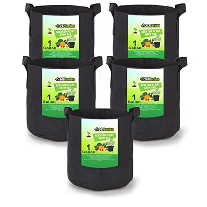 247Garden 5-Pack 1-Gallon Aeration Fabric Pot/Plant Grow Bag w/Handles (260 GSM, Black, 6H x 7D) - color: Black, size: 1 Gallon