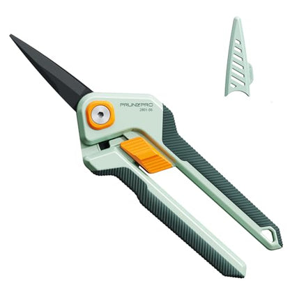 PrunePro Garden Scissors Pruning Shears Sharp Stainless Steel Non-Stick Teflon Coating Blade for Precise Cuts Garden Snip Bonsai Clippers for Plants Rose Flower - color: Green