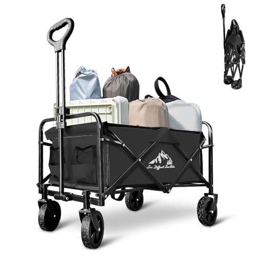 Collapsible Wagon Cart Foldable Portable Heavy Duty Folding Beach Wagons, Outdoor Utility Carts with Large Capacity for Grocery, Camping, Shopping, Fishing, Sports, Garden Black - color: Black