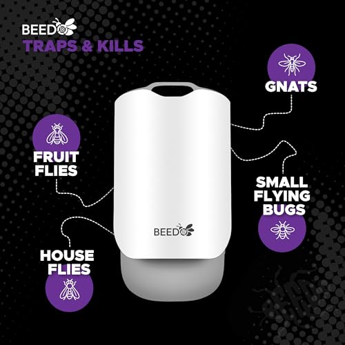 Beedo Gnat Fruit Fly Flying Insect Trap Starter Kit, Indoor Bug Catcher Plug in Device for House, Mosquito, Drain Flies Killer, Blue and UV Light Combo, Zapper Alternative, 1 Device with 5 Glue Insert