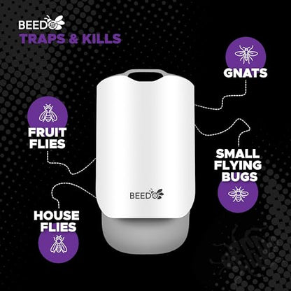 Beedo Gnat Fruit Fly Flying Insect Trap Starter Kit, Indoor Bug Catcher Plug in Device for House, Mosquito, Drain Flies Killer, Blue and UV Light Combo, Zapper Alternative, 1 Device with 5 Glue Insert