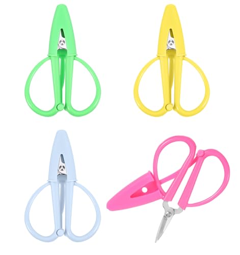 4 Pack Super Snips Mini Scissors, Needlepoint Scissors with Cover, Tiny Detail Scissor for Crafts, Sewing, Embroidery & DIY (4 Colors)
