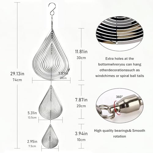 3D Water Drop Wind Spinners, Stainless Steel Hanging Reflective Spinner Set