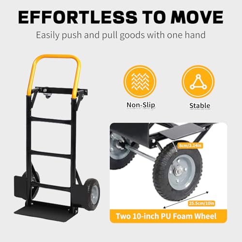 Heavy Duty Hand Truck Cart and Dolly for Yard & Garden, 2 in 1 Convertible, 330 lbs Capacity, Rigid Steel Frame Moving Dolly Cart with Removable Handle for Outdoor & Jobsite Hauling - size: Hand Truck and Dolly