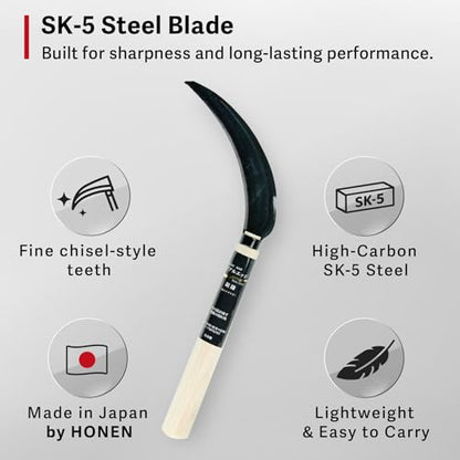 HOUNEN Japanese Harvest Sickle, 5.9-Inch Serrated SK-5 Steel Rice Knife - color: 5.9" saw sickle