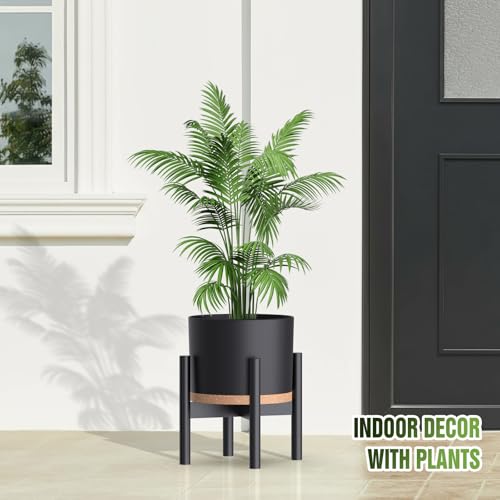 10/9/8 Inch Plant Pots 3 Pack, with Drainage Hole & Saucers - color: Matte Black&brown