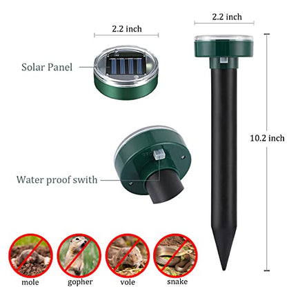 Mole Repellent 10 Pack, Solar Powered Waterproof Sonic Spikes, Outdoor Long-Lasting Snake Chaser Stakes, Get Rid of Groundhog Chipmunk Vole for Lawns, Garden, Farm & Yard