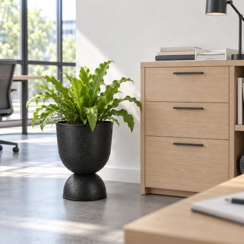 KOL 15 Inch Tall Planters, Black Plastic Urn Planters, 2 Pack - color: Black, size: Bundle: 15"+15"