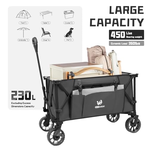 Whitsunday Folding Collapsible Utility Wagon, 400Lbs Heavy Duty Outdoor Park Beach Wagon with Table and Side Pocket for Garden Camping Sports Shopping Grey - color: Gray