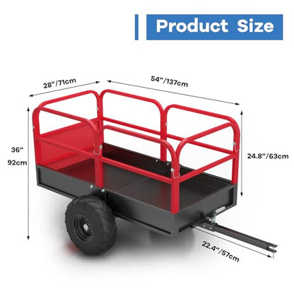 Garvee Heavy Duty Dump Trailer Cart for Lawn Tractor & ATV, 1700 Lbs Capacity 17 Cubic Feet with Removable Sides, Pull Behind Utility Garden Trailer for Yard Work - size: Style A