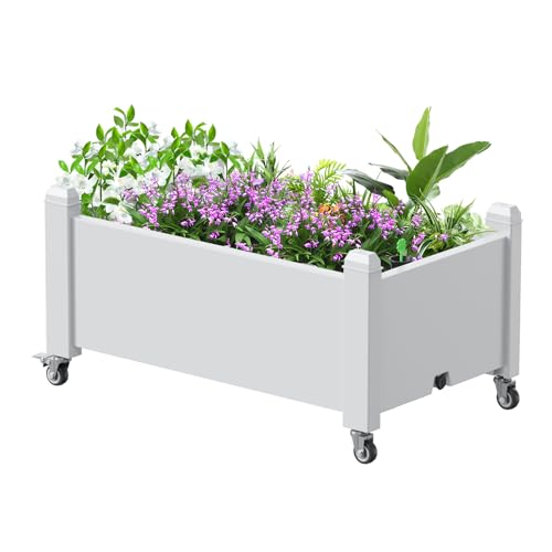 Elevated Raised Garden Bed with Legs,Outdoor Large Resin Patio Planter Box Stand Divisible with Drain Plug,Water Monitor for Plants Vegetables Flowers Fruits(Ashen) - color: Ashen, size: 30.04*17.72*17.56