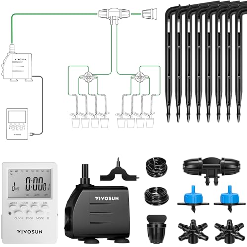 VIVOSUN Professional Automatic Drip Irrigation Kits, 15W Output, All in One Professional Grow Kit- Includes Pump, Timer and Regulator, 8 Drip Emitters Garden Plant Watering System Indoor Outdoor - style: Automatic Drip Irrigation