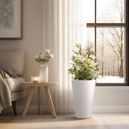Kante Set of 2 White Plastic Round Planters 15" Tall Home & Outdoor - color: White, size: 15" H