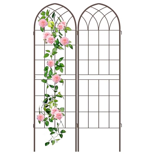 LZRS 71 x 40in Rustic Iron Arch Decoration Garden Trellis with Metal Coating – Perfect for Supporting Climbing Plants Outdoor, Roses, Vines, Flowers, and Vegetables, Brown - color: Brown, size: 71"H x 40"W