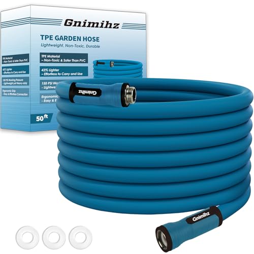 Garden Hose 5/8 in x 50 ft, Made of TPE (BetterThan PVC/Hybrid Polymer), Lightweight yet Durable Water Hose with Ergonomic Grip, Drinking Water Safe Material, All-Weather, 3/4" GHT Fittings - size: 50ft x 5/8in Male to Female