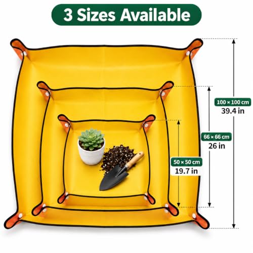 Repotting Mat for Indoor Gardening, Yellow 26 X 26 Inches Square Plant Transplanting Pad with Snap Corners - color: Yellow, size: 26 x 26 Inches
