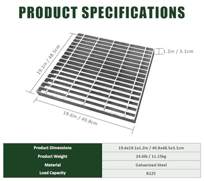 20in B125 Galvanized Steel Drain Grate(19.6x19.1 in) - color: Silver-1 Pack, size: 20x20 inch
