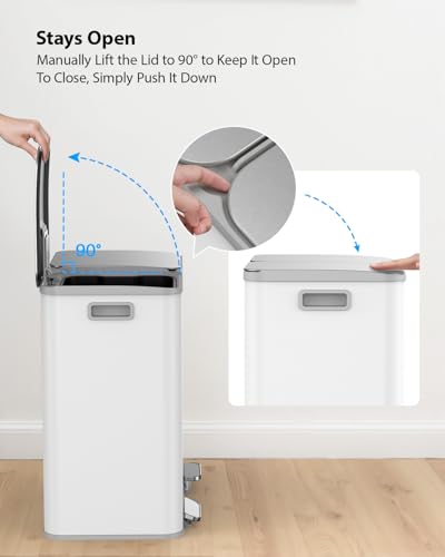 Lovewind Trash Can, 2 x 10.5 Gallon (2 x 40 L) Garbage Can for Kitchen Dual Compartment Recycling Kitchen Step Trash Bin, Stainless Steel Trash and Recycle Bin Combo with Soft-Close Lid, White - color: White