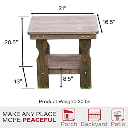 Amish Casual Heavy Duty Outdoor Wood End Table in Dark Walnut Stain - Quality Crafted in The USA from Treated Pine by Amish Artisans - color: Dark Walnut Stain