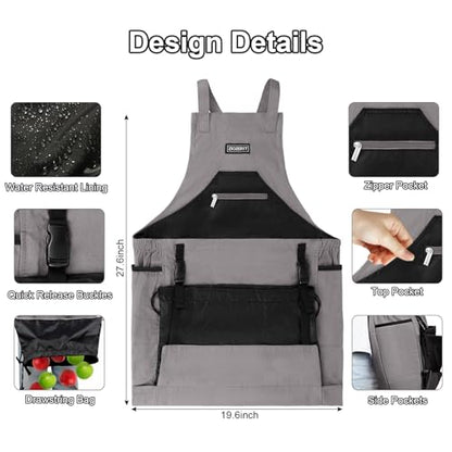 Garden Apron,Harvest Aprons with Drawstring Bag and Pockets for Women and Men,Canvas Fruit Picking Apron - color: Grey
