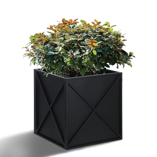 BAYN Metal Square Planter Box Tall Planters for Outdoor Plants Modern Heavy Duty with Drainage Holes for Outside Indoor Patio Deck - Black, 17”x 17”x 18” - color: Black, size: 17”x 17”x 18”