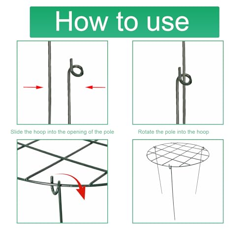 2 Pack Round Peony Cages and Supports Grow Through Plant Supports Ring Hoop,24 inch Plant Support Stake with 3 Legs for Potted Plant Tomato, Rose (24inch)