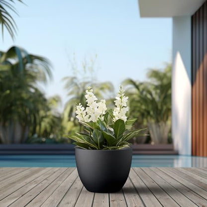Kante Large Round Bowl Black Concrete Planter 10.6" Tall, Outdoor - color: Black, size: 14.2"w x 10.6"h