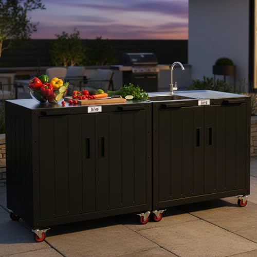 Feasto Modular Outdoor Kitchen Island with Storage and Stainless Steel Top - size: Outdoor Table