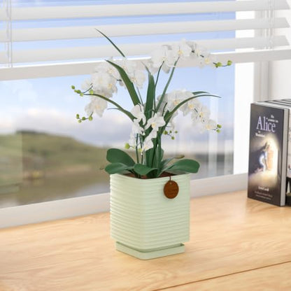 5.1 Inch Light Green Ceramic Planter with Drainage and Saucer - color: Light Green, size: Small