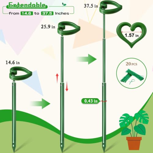 SupKing Telescoping Plant Stakes 37 inch,Adjustable Green Monstera Support Stake with Clips,Sturdy Plant Sticks Ploes for Indoor Outdoor,Garden Stakes for Flowers Tomato Vegetables Vine-3Pack