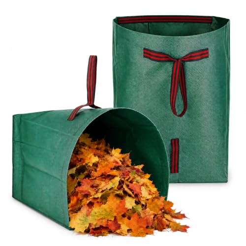 2 Pack 53 Gallon Reusable Yard Waste Bags, Dustpan-Type Leaf Collector Bag, Collapsible Heavy Duty Leaf Bags, Standable Garden Waste Bags for Collecting Leaves, Lawn Grass, Clippings and Branches