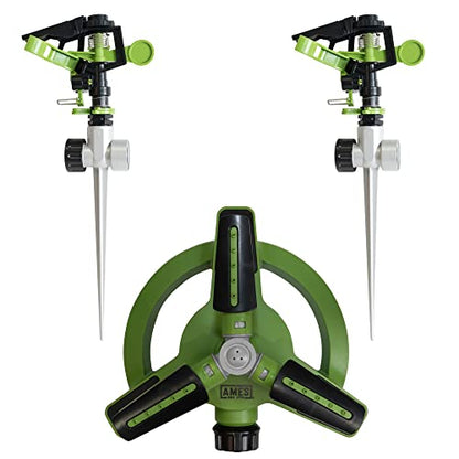 AMES (3) Piece Sprinkler Set with (2) Pulsating Spike Style and (1) 3 Arm Rotating Sprinkler System for Lawn, Garden or Yard, 360 Degree Watering, Adjustable, Easy Hose Connections - style: Sprinkler Set