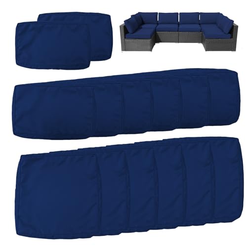 14Pcs Outdoor Cushion Covers Replacement Washable Waterproof UV w/Zipper for 6-Seaters Sofa Patio Slipcovers Set Seat and Back Covers Only (Deep Blue, 25x25x3.15inch) - color: Dark Blue, size: 25x25x3.15inch