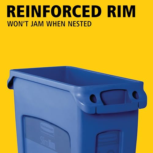 Rubbermaid Commercial Products Slim Jim Plastic Rectangular Recycling Bin/Trash Can with Venting Channels 23 Gal Blue for Kitchens/Classrooms/Offices/Back of House - color: Blue Recycle, size: 23 Gal