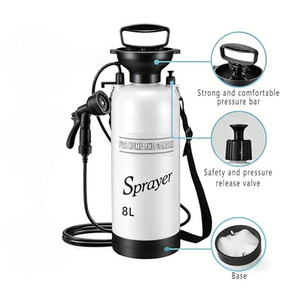 5L Hand Press Portable Shower, 10 Spray Modes with Removable Hose & Shower Head, No Electric Needed – Ideal for Camping Hiking Travel Beach Garden Pet Shower - color: white 8L
