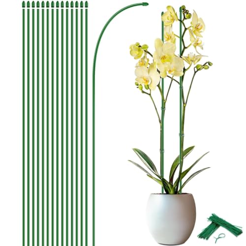 15Pcs Orchid Stakes,SupKing 17.7 Inch Plant Support Sticks Invisible Bendable Green Pole Rods for Small Indoor Outdoor Potted Plants Comes 20Pcs Ties - color: Green