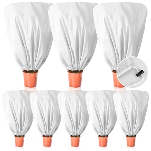 8 Pcs Plant Covers Frost Protection Bag 47"X31.5" Winter Reusable Plants Jacket with Drawstring Shrub Protection Wraps Bags Frost Blanket for Winter Outdoor Garden Plants - color: White, size: 47 x 31.5 Inch