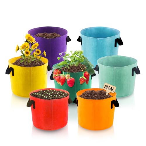 5-Gallon Fabric Grow Bags (7 Pack of Mix Colors) with Handles for Vegetable - size: 5 Gallon