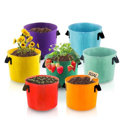 5-Gallon Fabric Grow Bags (7 Pack of Mix Colors) with Handles for Vegetable - size: 5 Gallon