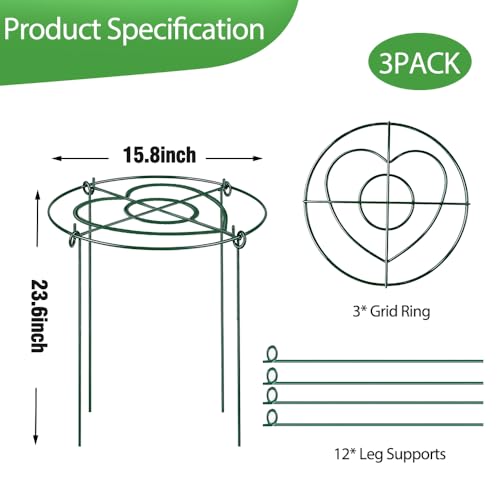 Peony Cages and Supports Pack 3 PCS,15.8" Dx23.6 H Heavy Duty Plant Support Cage Set for Hydrangeas, Roses and Tomatoes,– Garden Stakes & Plant Cages for Outdoor Plants(15.8" Wx23.6 H-3 Pack) - size: 15.8" Wx23.6" H-3 Pack