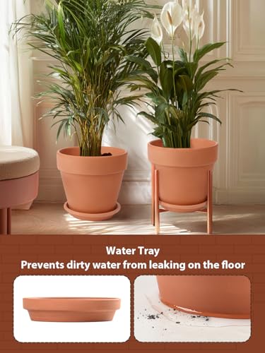 INGOFIN Terracotta Pot Set of 2 with Saucer - 10 Inch Ceramic Clay Pot for Plants with Drainage Hole, Large Terra Cotta Flower Planter with Tray for Indoor Outdoor Plants - size: 10/10 inch -2 pcs