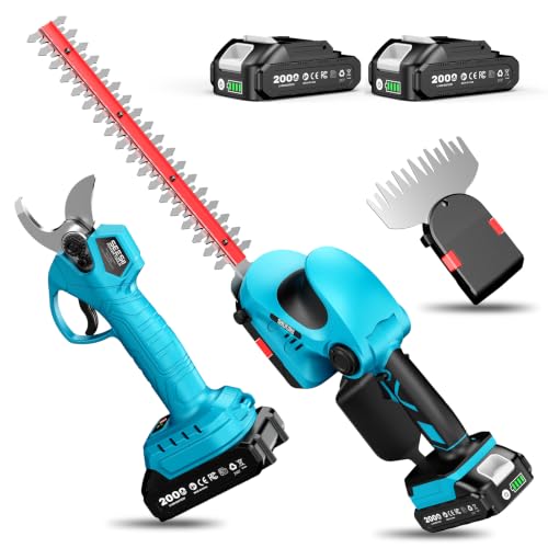 SEESII 3-in-1 Electric Pruning Shears, Cordless Hedge Trimmer & Grass Shear - color: Seesii Blue