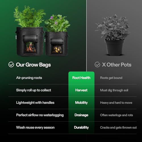 VIVOSUN 5-Pack 7 Gallon Potato Grow Bags, Roll-up Harvest Window - color: Black, size: 7 Gallon